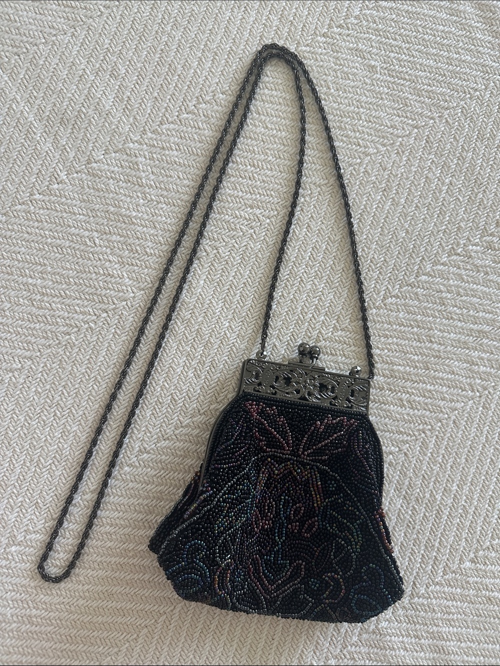 Valerie Stevens Beaded Black Evening Crossbody Bag with Multicolor Accents